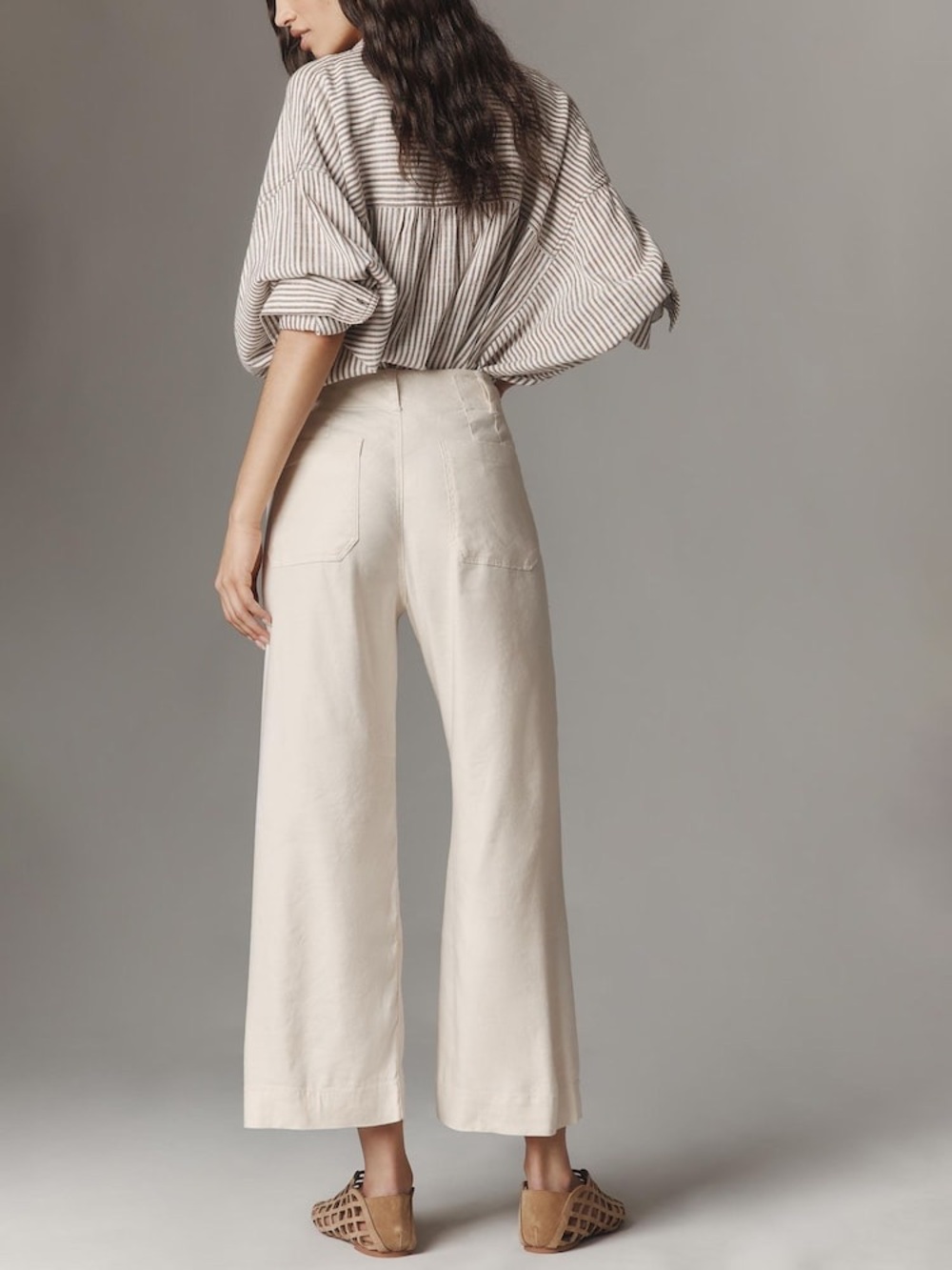 Maeve The Colette Linen Blend Crop Wide-leg Pants in Chalk White - Size 26 - Picture 3 of 15